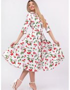 CAMISSI Разкроена рокля-риза с колан - Червен/Бял/Черен