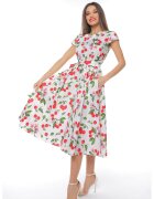 CAMISSI Разкроена рокля с къси ръкави - Бял/Зелен/Жълт