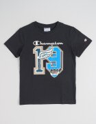 Champion Тениска от памук с шарка Черен/Неоново синьо