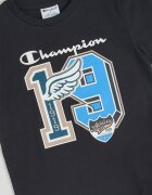 Champion Тениска от памук с шарка Черен/Неоново синьо