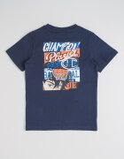 Champion Тениска от памук с шарка на гърба Неоново оранжево/Синя тинтява