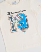 Champion Тениска от памук с шарка Неоново синьо/Мръснобял