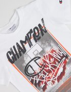 Champion Тениска от памук с шарка отпред Бял/Сив