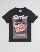Champion Тениска от памук с шарка отпред Черен/Сив