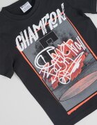 Champion Тениска от памук с шарка отпред Черен/Сив