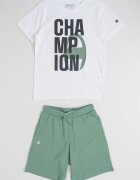 Champion Тениска с лого и шорти с връзка Бял/Зелени аспержи