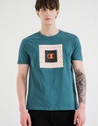 Champion Тениска с овално деколте и лого Оранжев/Изумрудено зелено