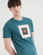Champion Тениска с овално деколте и лого Оранжев/Изумрудено зелено