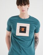 Champion Тениска с овално деколте и лого Оранжев/Изумрудено зелено