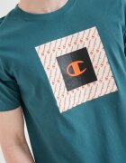 Champion Тениска с овално деколте и лого Оранжев/Изумрудено зелено