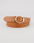 COCCINELLE Кожен колан с овална тока и игла Тъмнокафяв