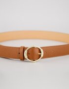COCCINELLE Кожен колан с овална тока и игла Тъмнокафяв