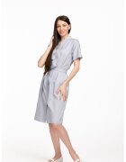 Couture de Marie Раирана рокля Sabrina с джобове встрани - Бял/Светлосин