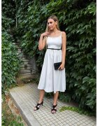 Couture de Marie Разкроена рокля с регулируеми тънки презрамки - Ледено синьо