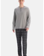 DAGI Пижама Henley с модал - Черен/Сив
