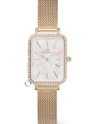 Daniel Wellington Часовник Дамски Quadro Crystal - Розово злато - Перла - Стоманена верижка - Кварцов механизъм