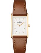 Daniel Wellington Часовник за мъже кварцов - златист корпус от неръждаема стомана 32x22mm - бял циферблат - кафява кожена каишка