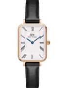 Daniel Wellington Дамски часовник Sheffield Quadro - правоъгълен - розово златист - черен кожен ремък - 20x10mm