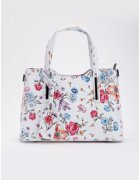 Dasha Дамска чанта от естествена бяла кожа с флорални детайли