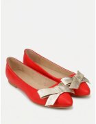 Dasha Коралови дамски балеринки от кожа със златна панделка