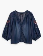 DESIGUAL Блуза от шамбре с бродирани ръкави Тъмносин