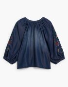 DESIGUAL Блуза от шамбре с бродирани ръкави Тъмносин