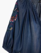 DESIGUAL Блуза от шамбре с бродирани ръкави Тъмносин