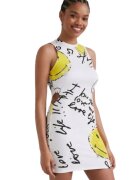DESIGUAL Дамска рокля x Smiley - принт - бяла - полиамид-еластан - без ръкави - лимитирана серия