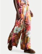 DESIGUAL Дамски панталони - леки - с флорални мотиви - червени - вискоза и лен