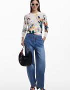 DESIGUAL Флорален суитшърт Бял/Тъмносин