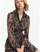 DESIGUAL Флорална къса рокля - Пастелносин/Тъмночервен/Тъмнокафяв