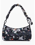 DESIGUAL Флорална сплетена чанта за рамо от еко кожа - Черен/Многоцветен