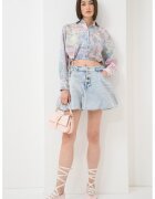 DESIGUAL Къса флорална риза - Светло сив/Бледо розово