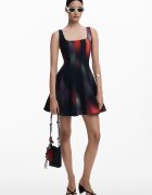 DESIGUAL Къса разкроена рокля с десен Черен