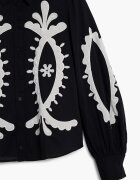 DESIGUAL Памучна риза с бродерия Сан Гало Черен/Мръснобял