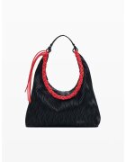 DESIGUAL Рипсена чанта за рамо с контрастна презрамка - Черен/Коралово червено