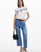 DESIGUAL Тениска с памук с овално деколте и лого Бял