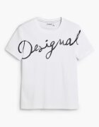 DESIGUAL Тениска с памук с овално деколте и лого Бял