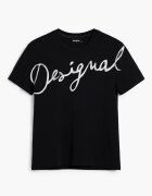 DESIGUAL Тениска с памук с овално деколте и лого Черен