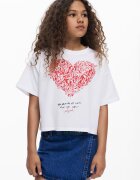 DESIGUAL Уголемена памучна тениска с принт Червен/Бял