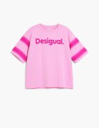 DESIGUAL Уголемена тениска с лого Розово