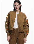 DESIGUAL Яке бомбър с контрасти встрани - Тъмнокафяв