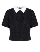 DiKa Contrasting Collar Tweed Blouse