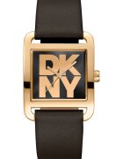 DKNY Часовник City Maxi с кожена каишка с лого Златист/Черен
