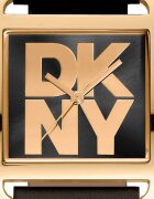DKNY Часовник City Maxi с кожена каишка с лого Златист/Черен