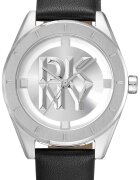 DKNY Часовник с кожена каишка Черен