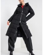 DKNY Дълго капитонирано зимно яке с връзка - Черен