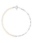 e-Crystal Колие ag.925 с бели кръгли култивирани перли 6мм - закопчалка тип тогъл S