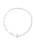 e-Crystal Колие ag.925 с бели култивирани перли 6 -5 мм + верижка с кламери - закопчалки S - Сребрист