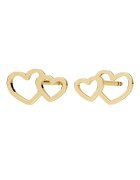 e-Crystal Обеци Злато 585 - 14К Double Heart - Двойни сърца - Силиконова тапа